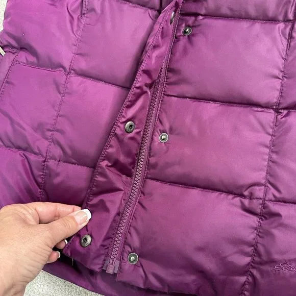 Eddie Bauer Womens Goose Down Puffer Vest Zip Snap Button Pockets Size XS Purple - Picture 3 of 12